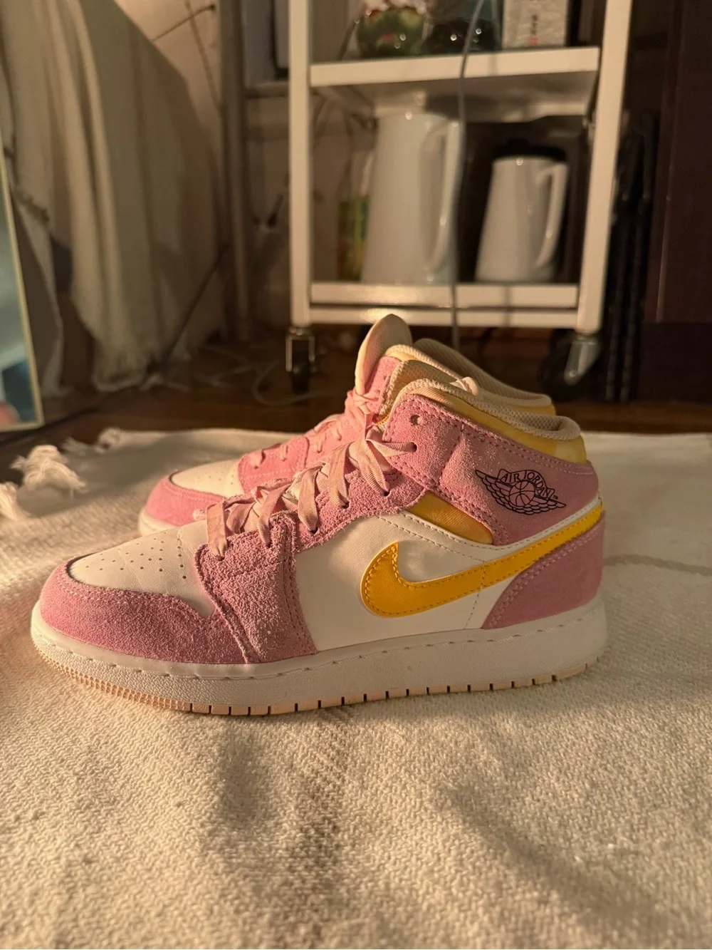 Nike Mid-Top Sneakers in Pink, Yellow & White